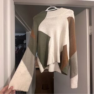 Mock neck color block sweater